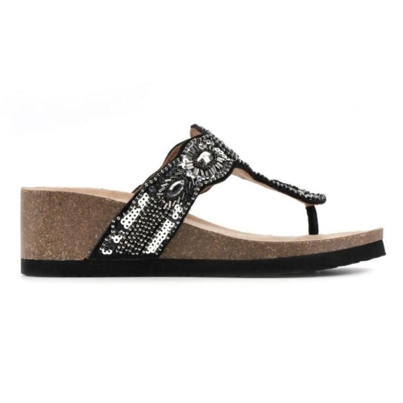 White Mountain | Women's Blast Leather Footbeds Sandal-Black