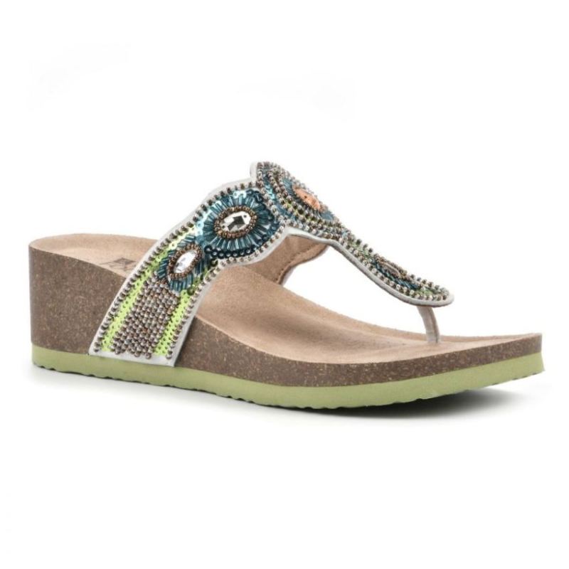 White Mountain | Women's Blast Leather Footbeds Sandal-Green