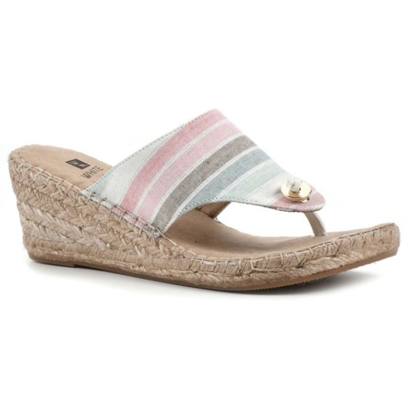 White Mountain | Women's Beachball Wedge Sandal-Sage Multi Stripe Fabric