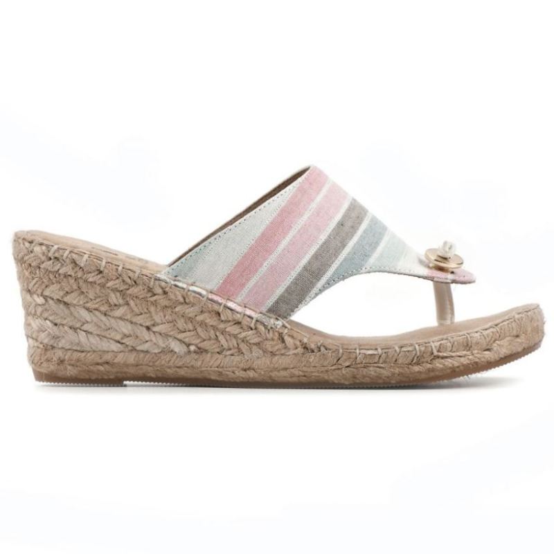 White Mountain | Women's Beachball Wedge Sandal-Sage Multi Stripe Fabric