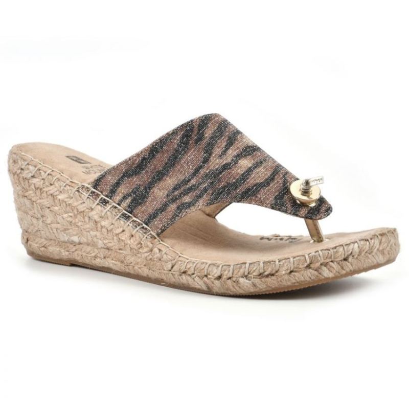 White Mountain | Women's Beachball Wedge Sandal-Tan Tiger Print Glitter