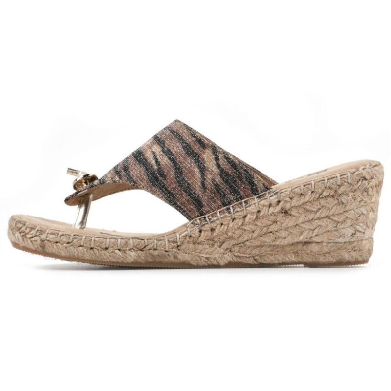 White Mountain | Women's Beachball Wedge Sandal-Tan Tiger Print Glitter