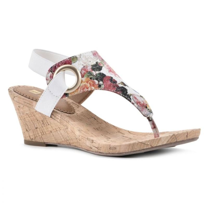 White Mountain | Women's Aida Wedge Sandal-White Floral Print