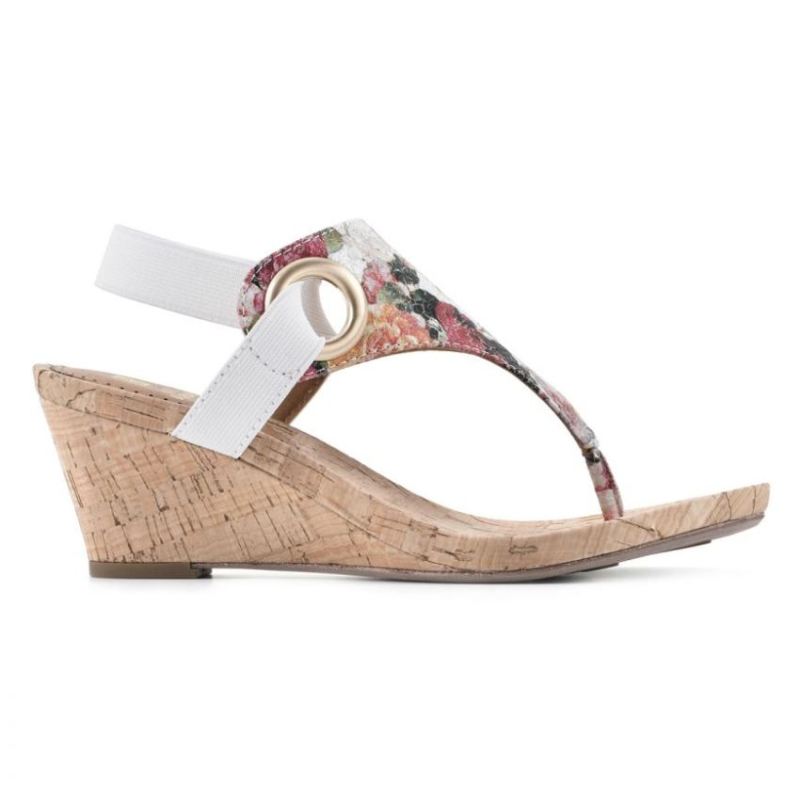 White Mountain | Women's Aida Wedge Sandal-White Floral Print