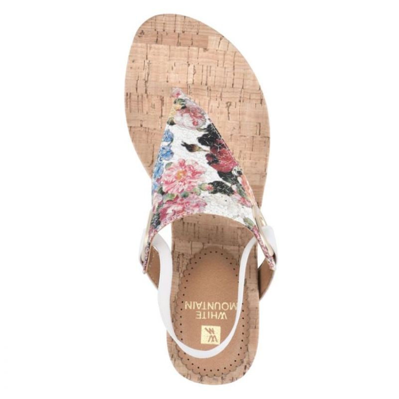 White Mountain | Women's Aida Wedge Sandal-White Floral Print