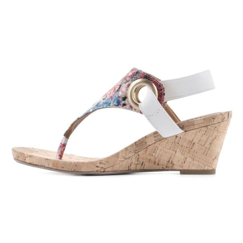 White Mountain | Women's Aida Wedge Sandal-White Floral Print