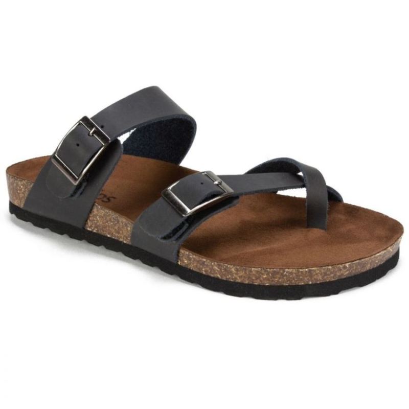 White Mountain | Women's Gracie Leather Footbeds Sandal-Black Leather