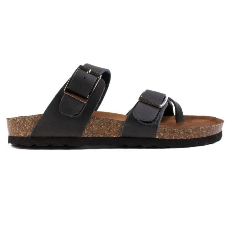 White Mountain | Women's Gracie Leather Footbeds Sandal-Black Leather