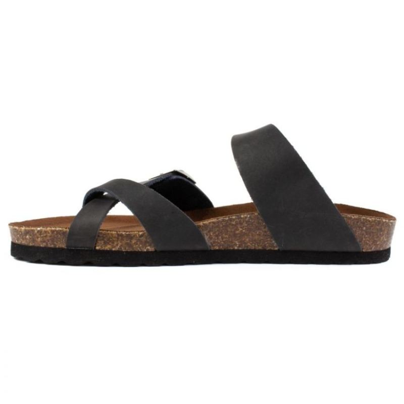 White Mountain | Women's Gracie Leather Footbeds Sandal-Black Leather