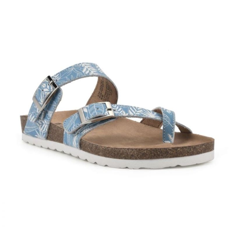 White Mountain | Women's Gracie Leather Footbeds Sandal-Light Blue