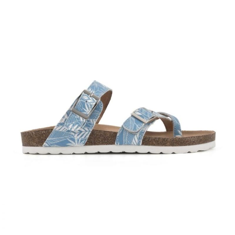 White Mountain | Women's Gracie Leather Footbeds Sandal-Light Blue