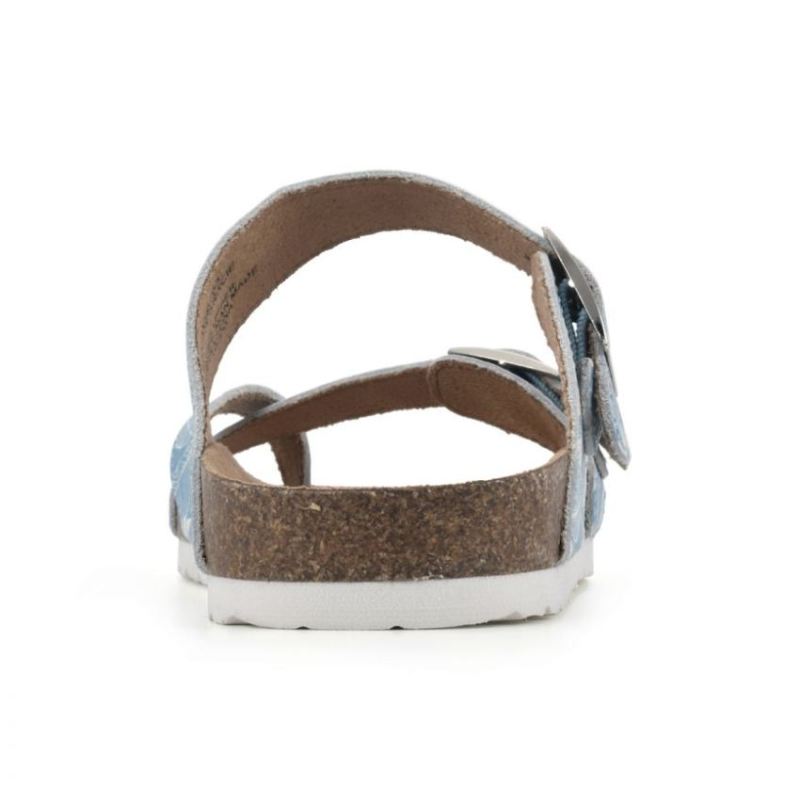 White Mountain | Women's Gracie Leather Footbeds Sandal-Light Blue