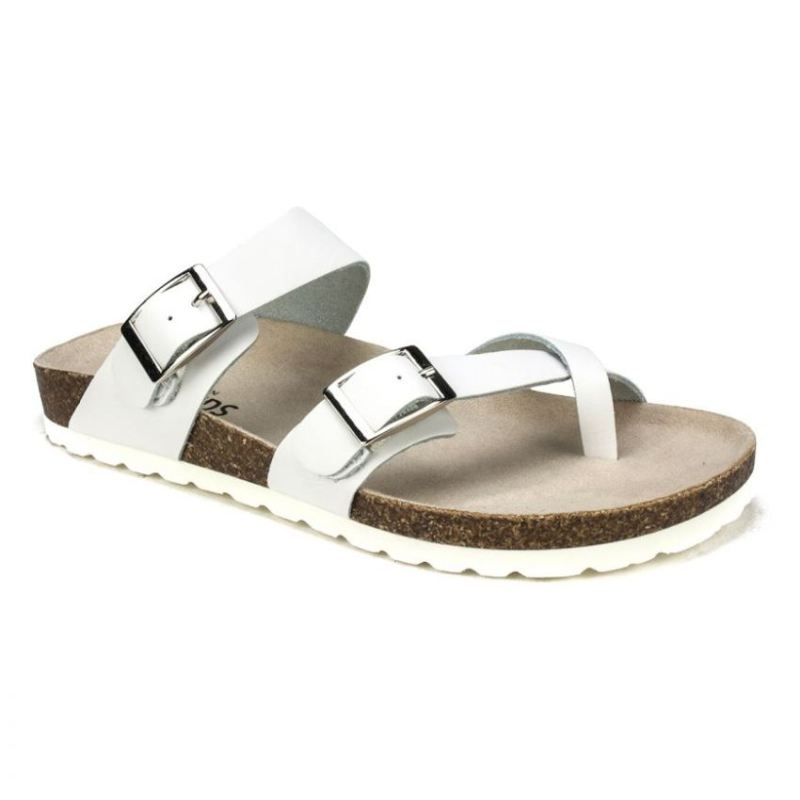 White Mountain | Women's Gracie Leather Footbeds Sandal-White Leather With White Sole