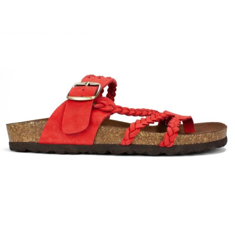 White Mountain | Women's Hayleigh Leather Footbeds Sandal-Red