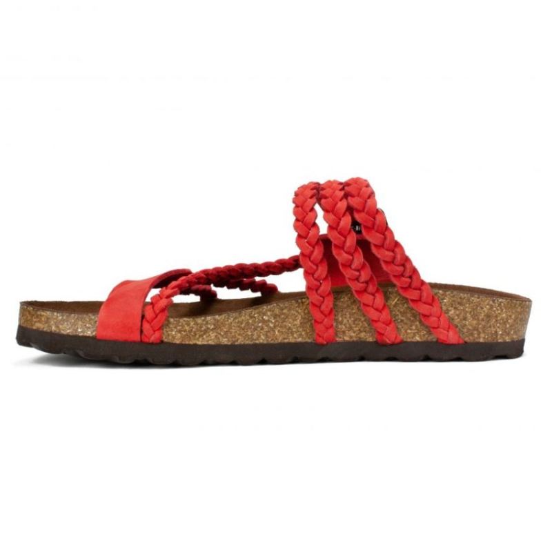 White Mountain | Women's Hayleigh Leather Footbeds Sandal-Red