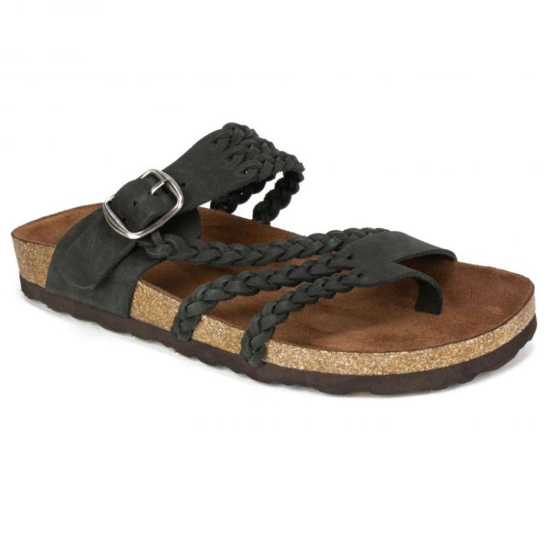 White Mountain | Women's Hayleigh Leather Footbeds Sandal-Black Suede