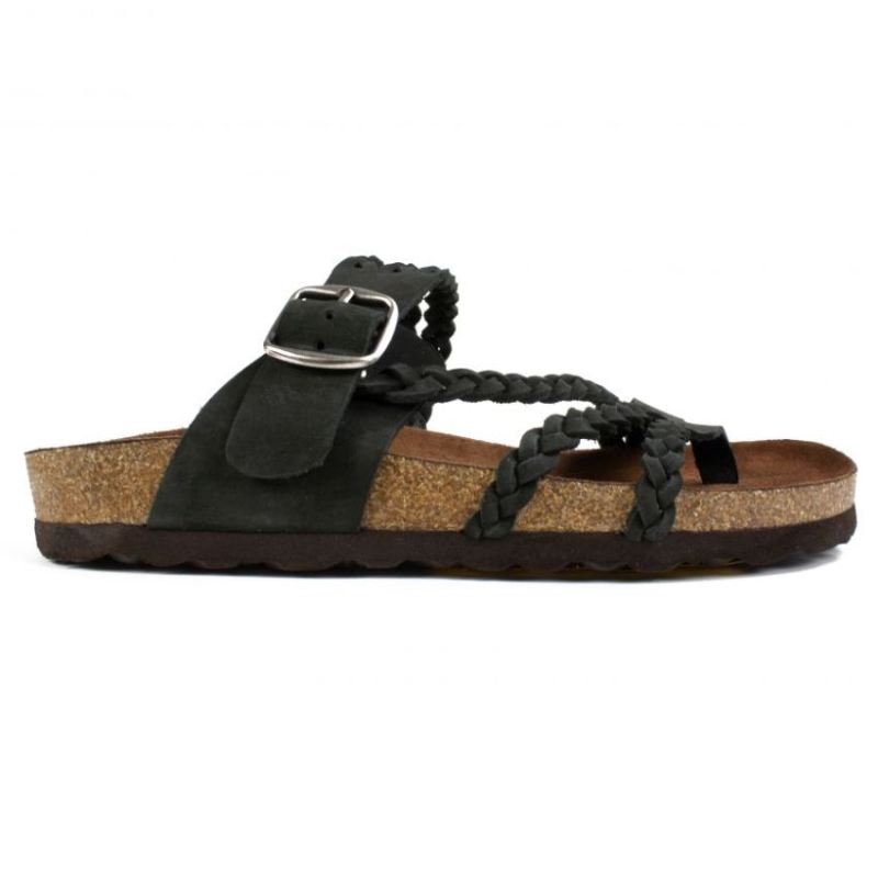 White Mountain | Women's Hayleigh Leather Footbeds Sandal-Black Suede