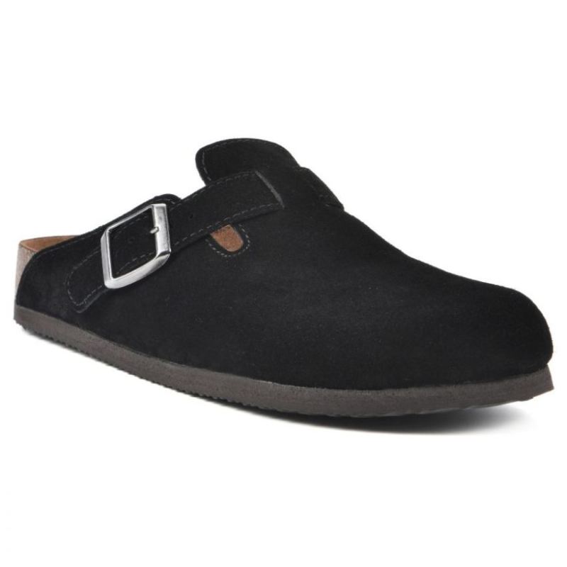 White Mountain | Women's Bari Leather Footbeds Clog-Black Suede