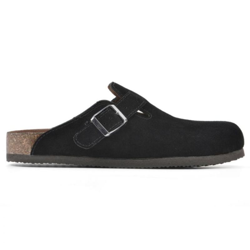 White Mountain | Women's Bari Leather Footbeds Clog-Black Suede