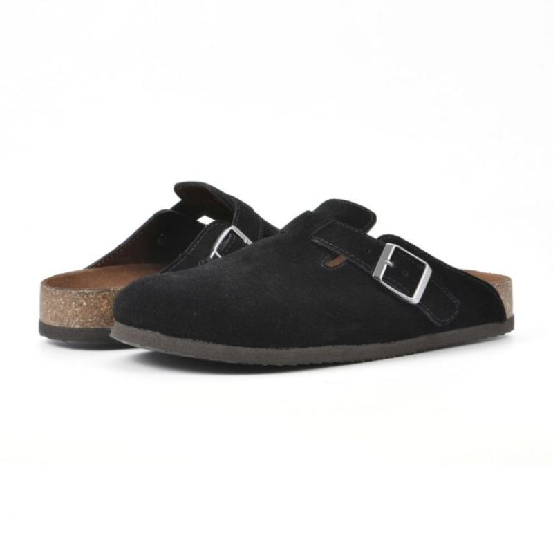 White Mountain | Women's Bari Leather Footbeds Clog-Black Suede