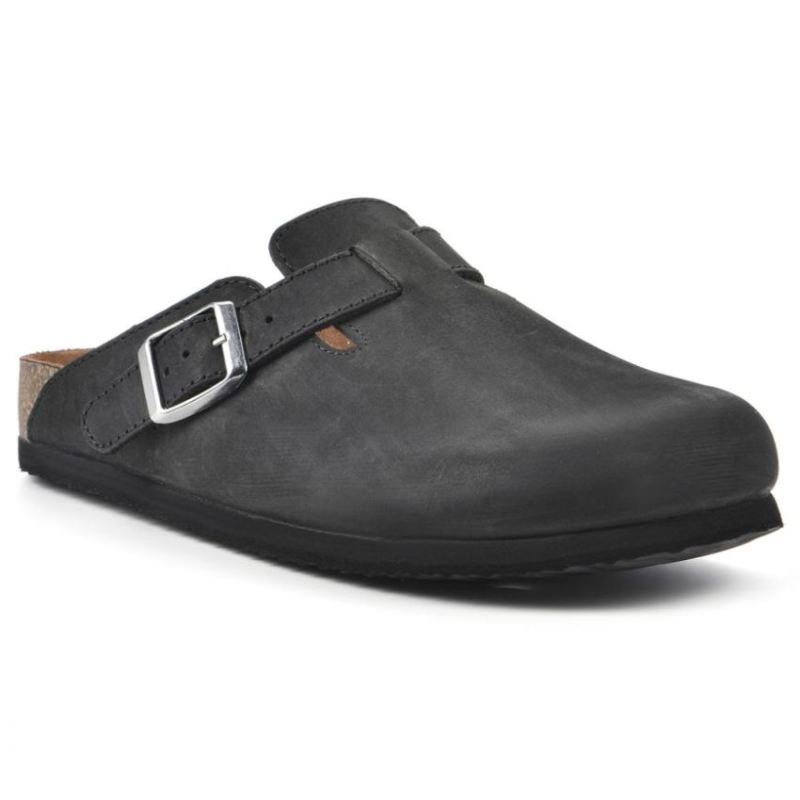 White Mountain | Women's Bari Leather Footbeds Clog-Black Leather