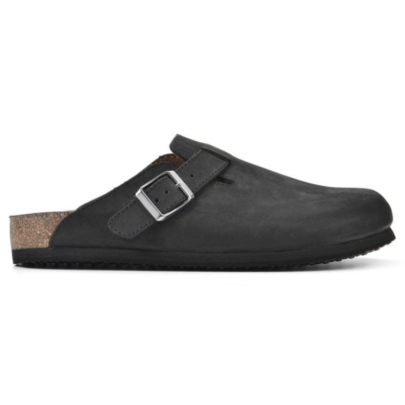 White Mountain | Women's Bari Leather Footbeds Clog-Black Leather