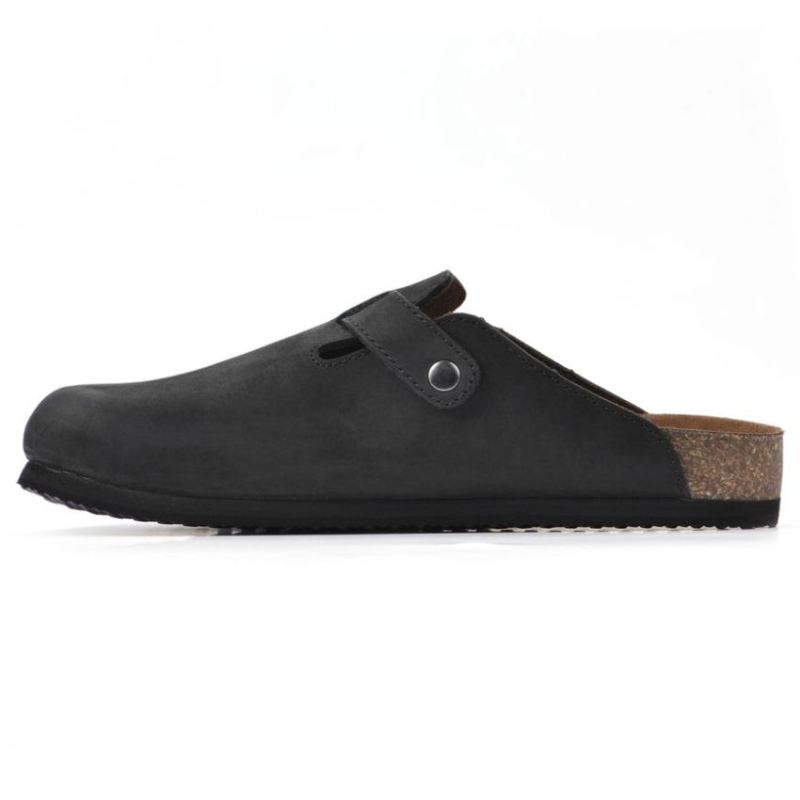 White Mountain | Women's Bari Leather Footbeds Clog-Black Leather