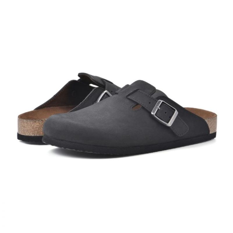 White Mountain | Women's Bari Leather Footbeds Clog-Black Leather