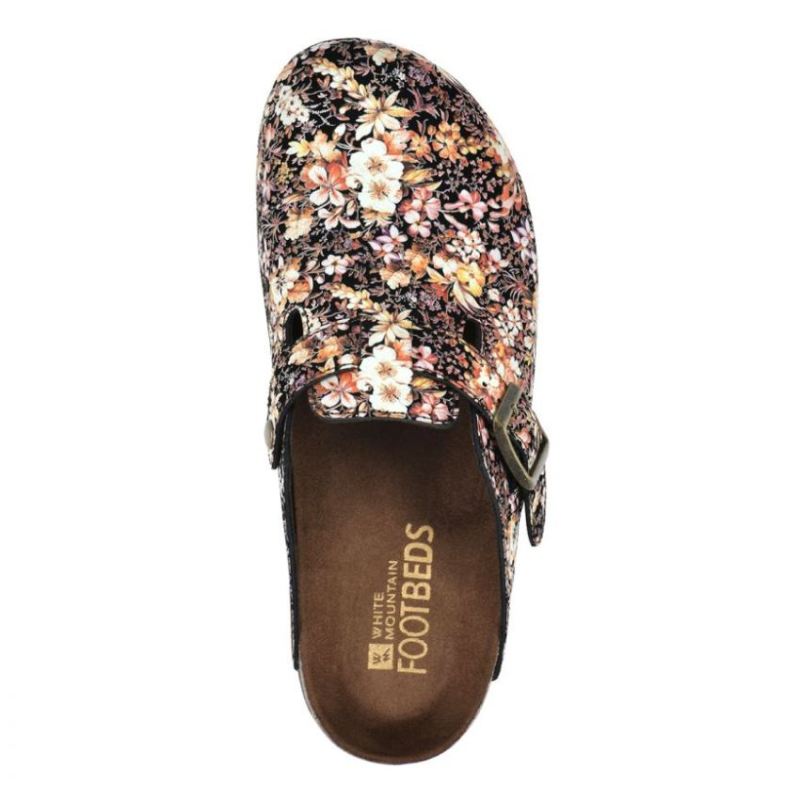 White Mountain | Women's Bari Leather Footbeds Clog-Black Floral Suede