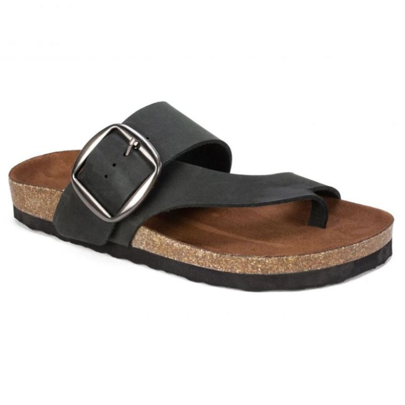 White Mountain | Women's Harley Leather Footbeds Sandal-Black