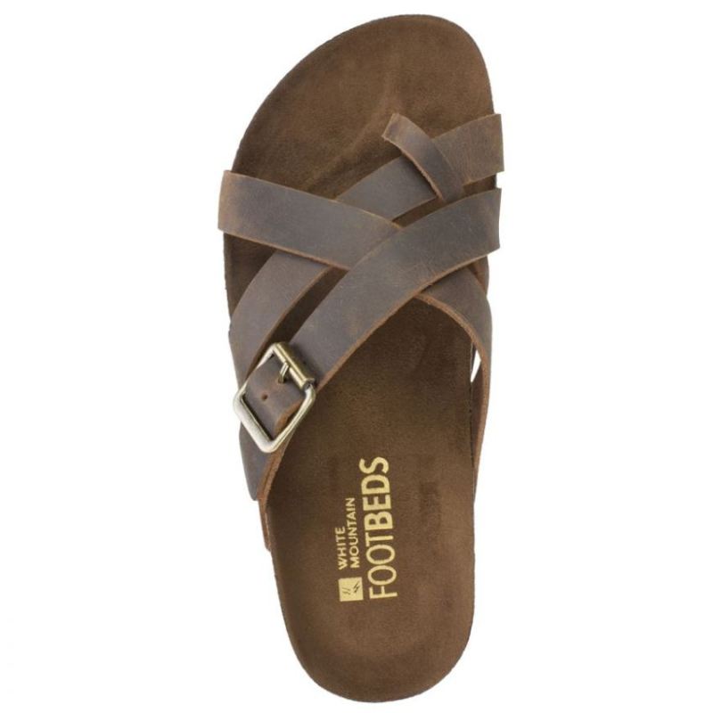 White Mountain | Women's Hobo Leather Footbeds Sandal-Brown