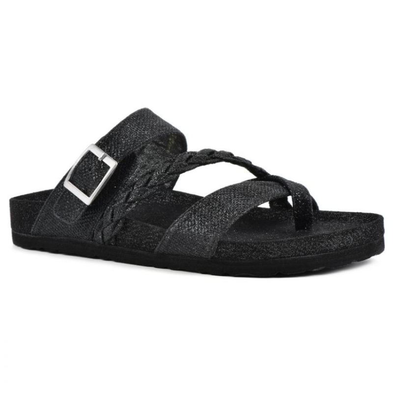 White Mountain | Women's Hazy Footbeds Sandal-Black Glitter