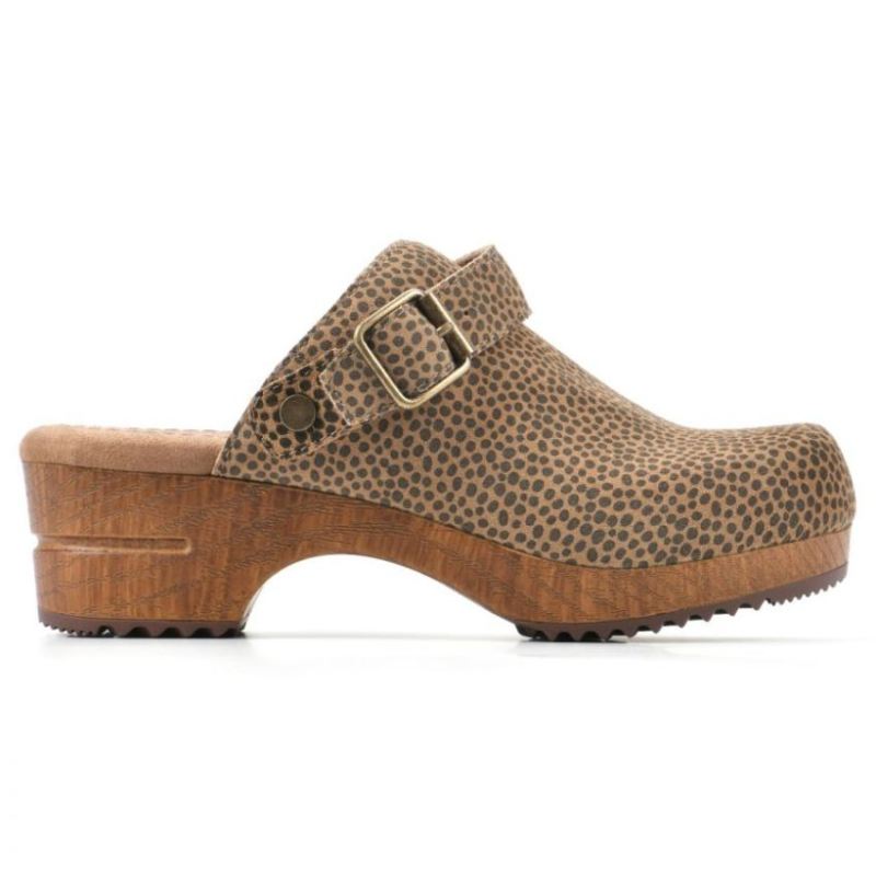 White Mountain | Women's Being Leather Clog-Tan Cheetah Print Leather