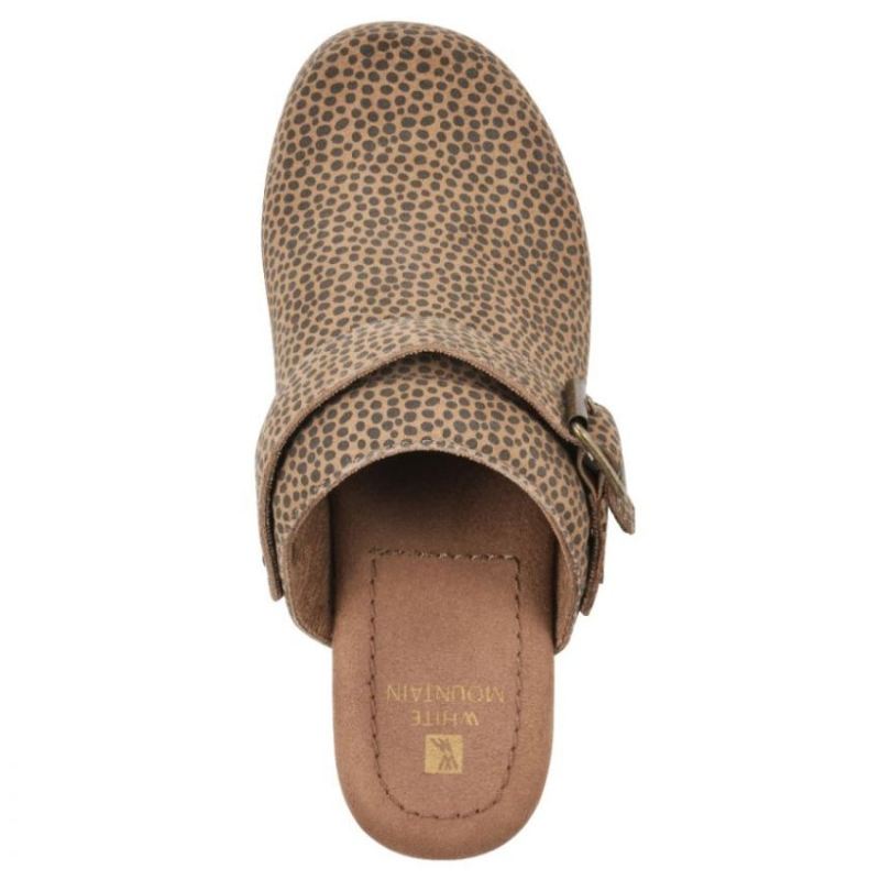 White Mountain | Women's Being Leather Clog-Tan Cheetah Print Leather