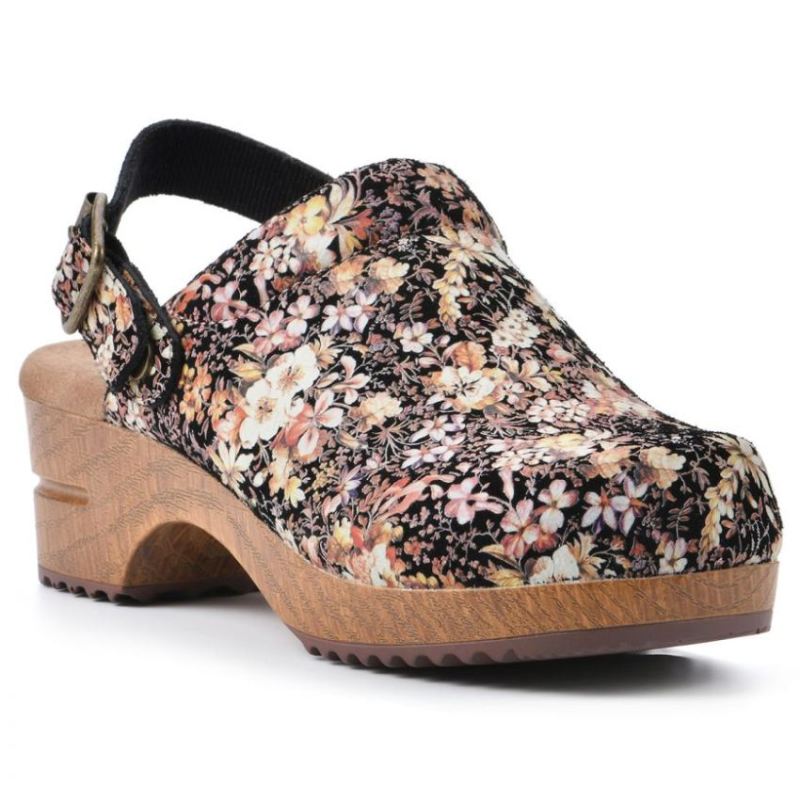 White Mountain | Women's Being Leather Clog-Black Floral Suede