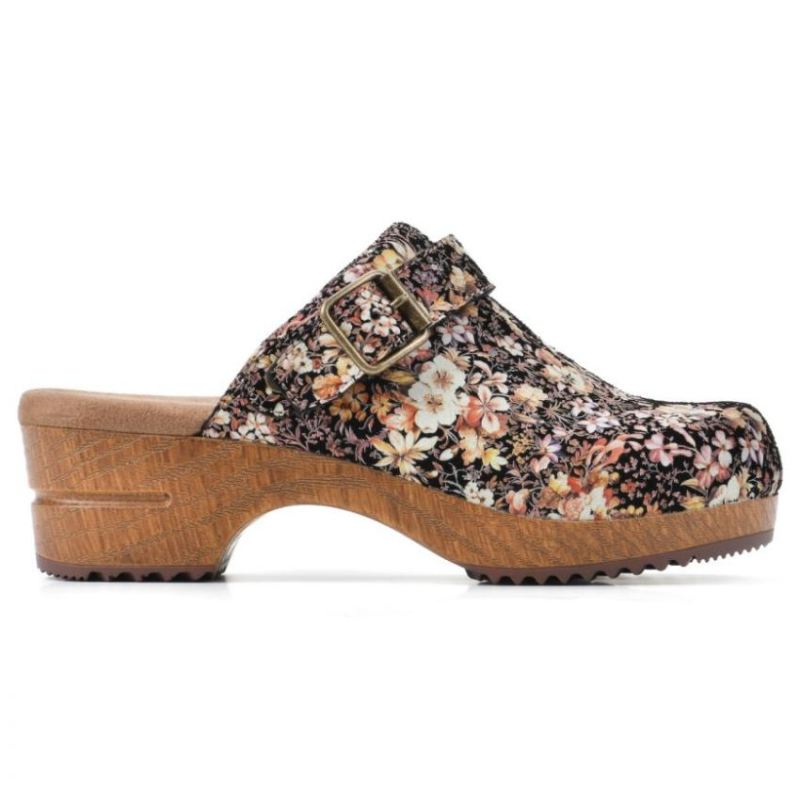 White Mountain | Women's Being Leather Clog-Black Floral Suede