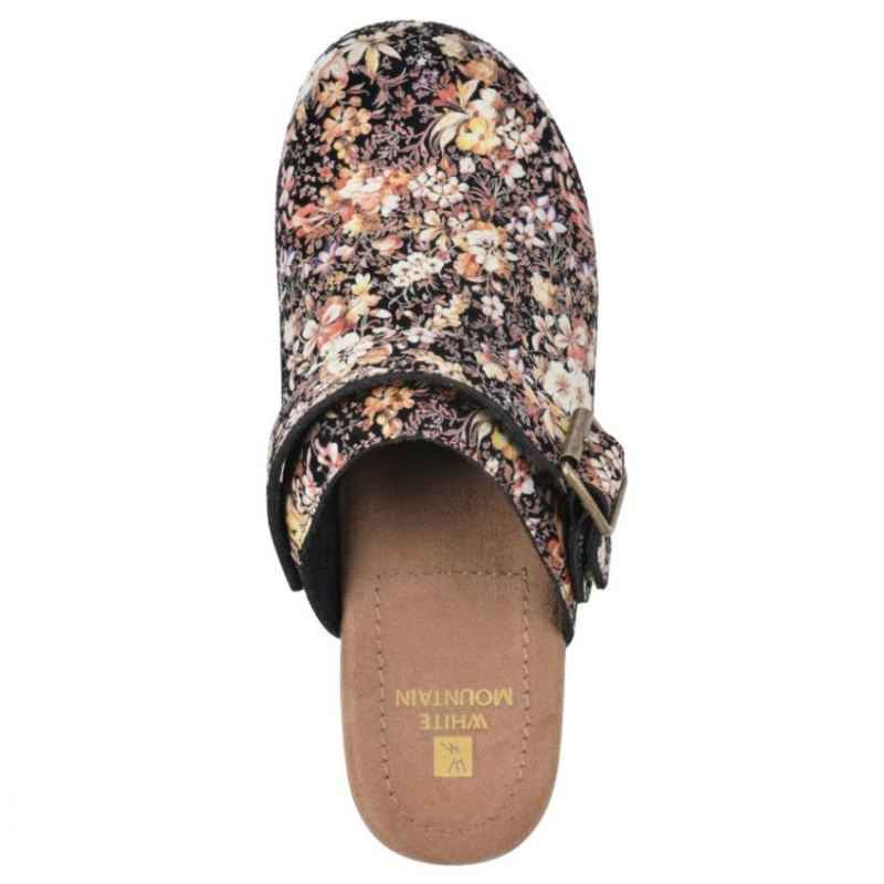 White Mountain | Women's Being Leather Clog-Black Floral Suede