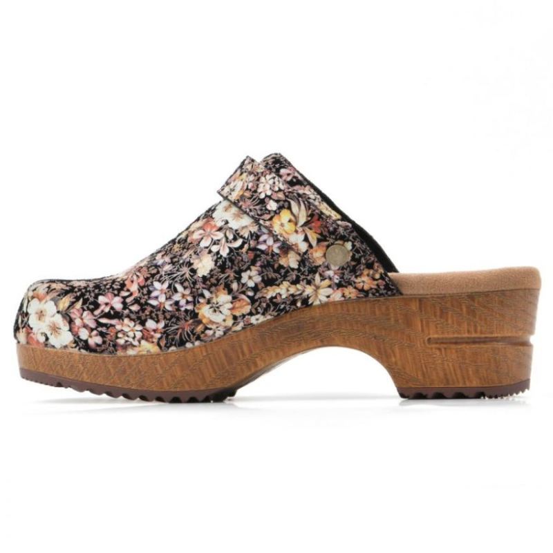 White Mountain | Women's Being Leather Clog-Black Floral Suede