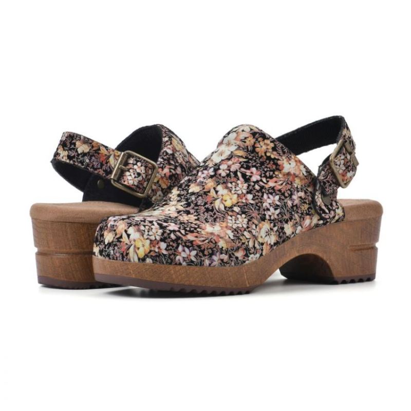 White Mountain | Women's Being Leather Clog-Black Floral Suede