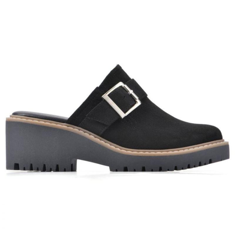 White Mountain | Women's Daring Wide Mule-Black Faux Suede