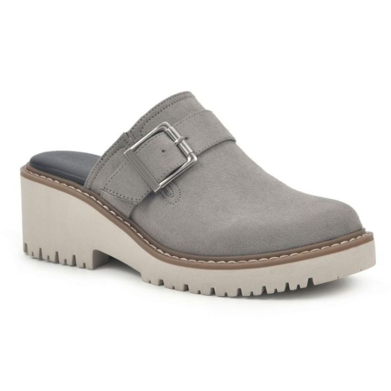 White Mountain | Women's Daring Wide Mule-Light Grey Faux Suede