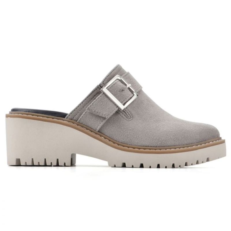 White Mountain | Women's Daring Wide Mule-Light Grey Faux Suede