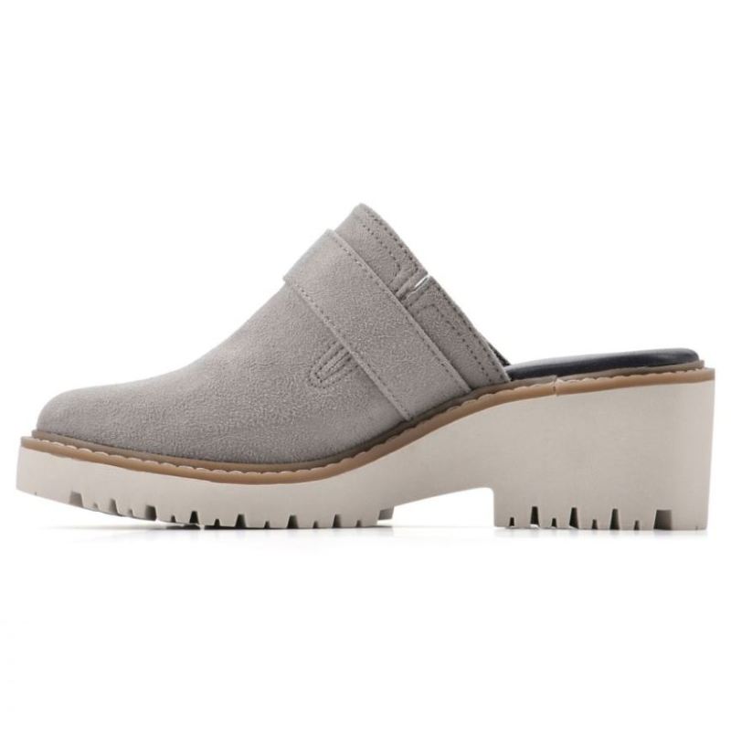 White Mountain | Women's Daring Wide Mule-Light Grey Faux Suede