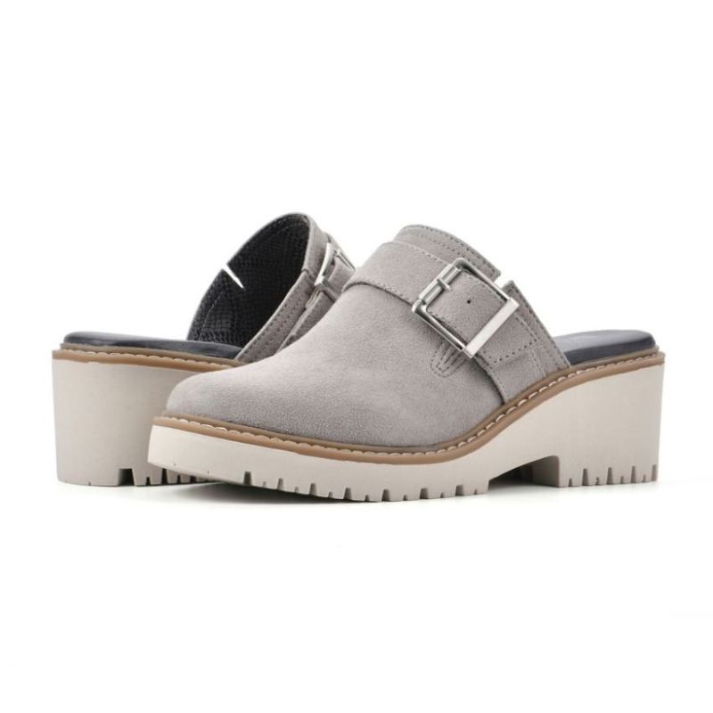 White Mountain | Women's Daring Wide Mule-Light Grey Faux Suede