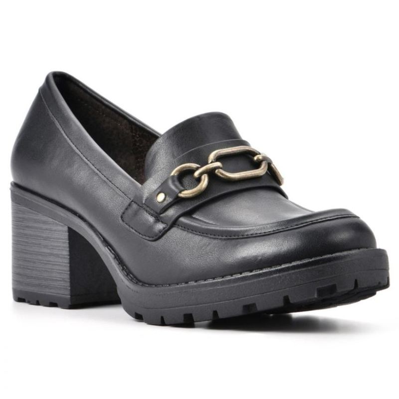 White Mountain | Women's Booster Heeled Loafer-Black Faux Leather