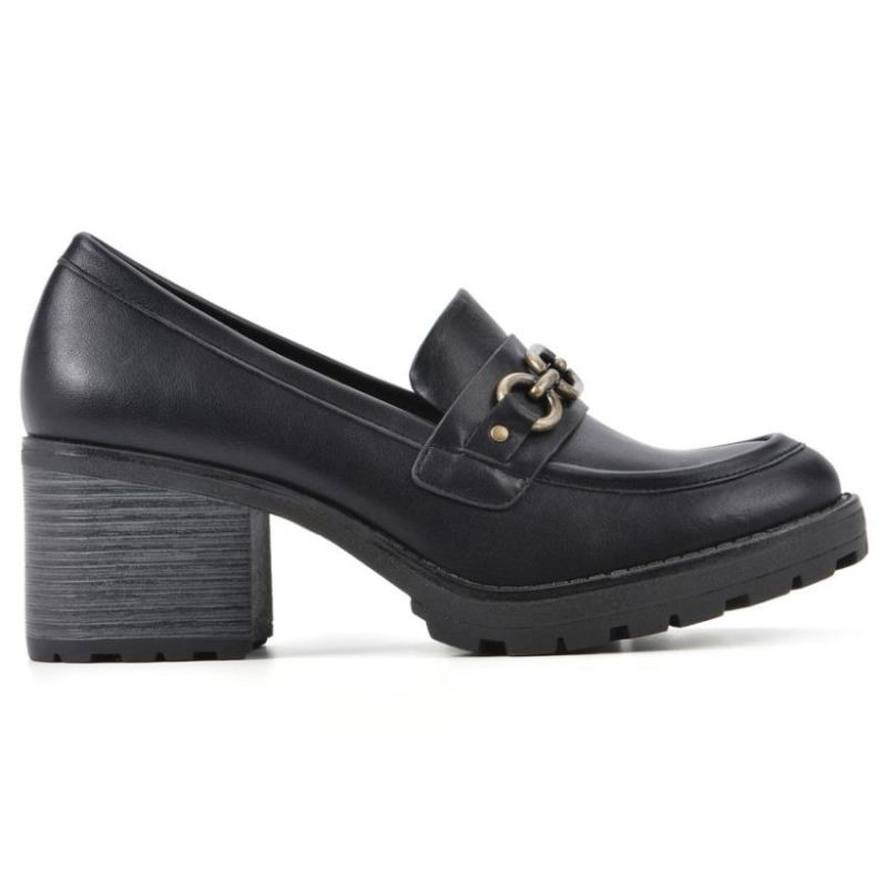 White Mountain | Women's Booster Heeled Loafer-Black Faux Leather