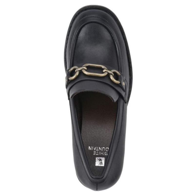 White Mountain | Women's Booster Heeled Loafer-Black Faux Leather