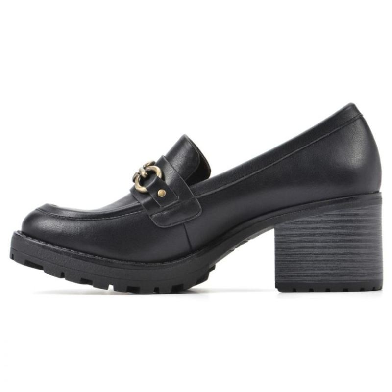 White Mountain | Women's Booster Heeled Loafer-Black Faux Leather