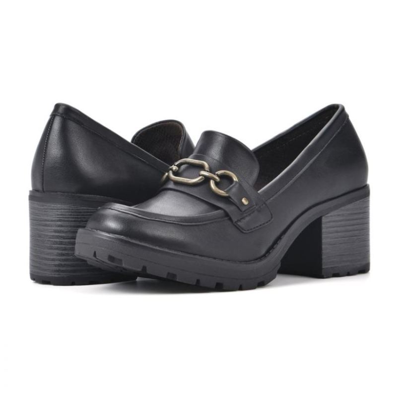 White Mountain | Women's Booster Heeled Loafer-Black Faux Leather