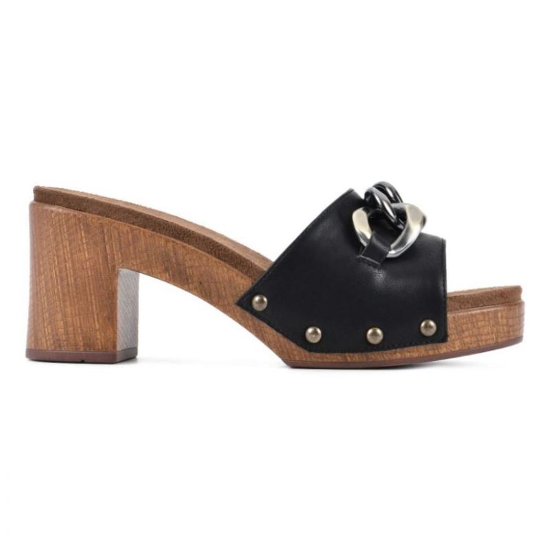 White Mountain | Women's Jem Footbeds Heeled Sandal-Black Faux Leather